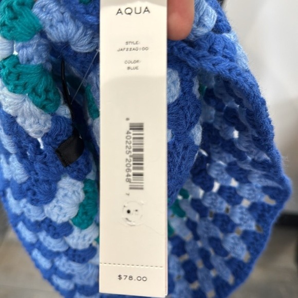 Aqua Crochet Granny Square Bucket Hat Blue Multicolor Festival Boho - Picture 2 of 2